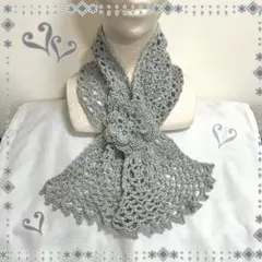 ハンドメイド 手編み お花ミニマフラー(Xタイプ) ₊❀̥୭のサムネイル