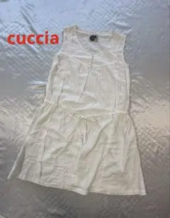 D89 美品　cuccia コットンリネン　白　シャツワンピース　レース　日本製のサムネイル
