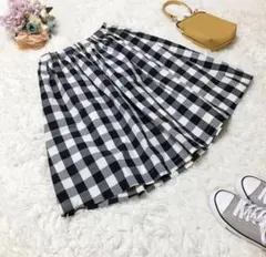 【COLZA】コルザ フレアスカート (M) ギンガムチェック 裏地 ミディ丈