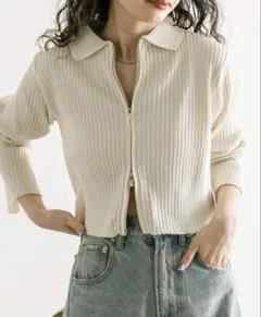 mystic 衿付Wジップニット　アイボリー