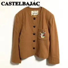 CASTELBAJAC ノーカラージャケット M キャメルブラウン　刺繍デザイン