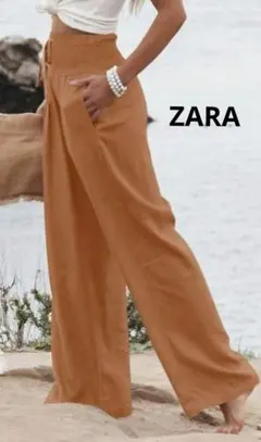 ZARA ハイウエスト ワイドパンツ リボンベルト