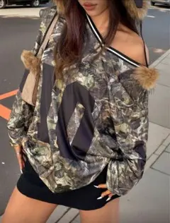 SHEIN ロングTシャツ y2k 迷彩柄