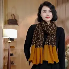 【新品】北欧風 花柄ストールブラウン 上品な透け感 2トーンカラーリネン混レトロ