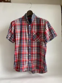 BEAMS 半袖チェックシャツ レッド系 Mサイズのサムネイル