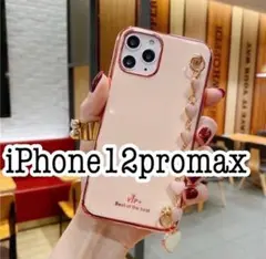 iPhone12promax 小さめハートチェーン付きケース　ピンク