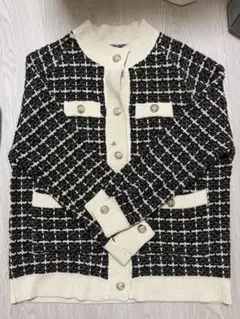 ツイード編みニットカーディガン F ブラック