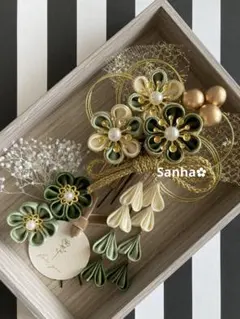 T-1174 つまみ細工 髪飾り 水引 卒業式 成人式 結婚式 七五三 髪飾り