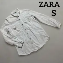 【ZARA】デニムシャツ ホワイト S 白 羽織り カジュアル【匿名配送】