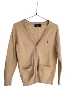 美品 馬刺繍 Vネック ニット カーディガン ブラウン S ワンポイント 上品