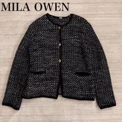 Mila Owen ゴールドボタンニットツイードカーディガン M ブラック