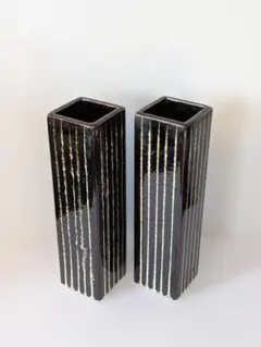 値下げ！ 陶器製花瓶 黒に白のストライプ