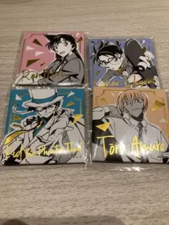 名探偵コナン　箔押しスクエア缶バッジ　 コナン　蘭　怪盗キッド・安室透