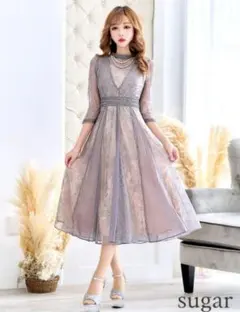 AMORA GRACE 総レース七分袖ミモレ丈ワンピース L