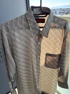 ブラウン系チェック柄長袖シャツ