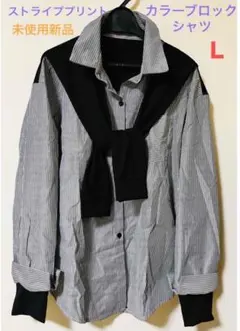 ストライププリントカラーブロックシャツ　Ｌサイズ　未使用新品