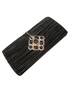 黒 プリーツ デザイン クラッチバッグ パーティーバッグ