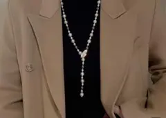 マルチレイヤー長い淡水パールネックレス