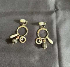 ゴールド イヤリング 2点セット フープ ビーズ ストーン