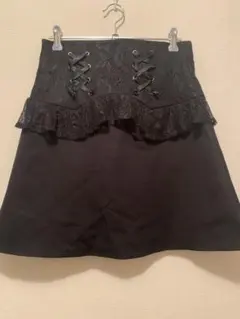 ミニスカート 量産型 地雷　編み込みリボン レースアップ ガーリー ブラック