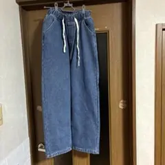 デニムワイドパンツ ウエストゴム付き