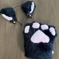 【セット】黒猫 コスプレ 猫耳カチューシャ 肉球手袋 地雷系 ハロウィン 文化祭