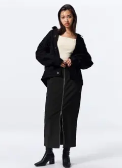 GU フロントジップナローロングスカート ブラック M