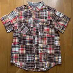 キューブシュガー　ヴィンテージ加工　チェック　パッチワーク　シャツ　レッド系のサムネイル