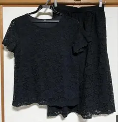 ユニクロ レースセットアップ 黒 Mサイズ レースT レースギャザースカート