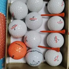 【新品】ゴルフボール 9球 ＆ ティー3本 セット（白8球・オレンジ1球）のサムネイル