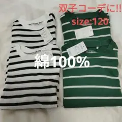 長袖カットソー 120サイズ 白黒・緑白ストライプ　4枚セット
