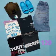 男の子夏服まとめ売り120 Tシャツまとめ売り120 帽子56㎝ サンダル18