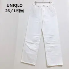 ユニクロ　バギージーンズ ワイドストレート デニム ハイウェスト ホワイト