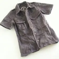 70 極美品 レア 当時物 ヒステリックグラマー ミリタリーシャツ 半袖 黒 灰