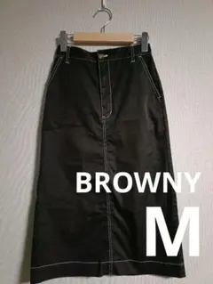 【シンプル】BROWNY ブラウニー 黒 ブラック ロングスカート ステッチ Mのサムネイル