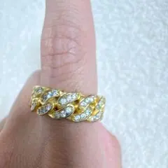 GLITTERゴールド ツイストチェーンリング クリスタル付き 13号