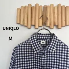 ユニクロ【M】ギンガムチェック 長袖シャツ 羽織り ネイビー