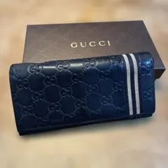 GUCCI 長財布 ネイビー シェリーライン - メルカリ