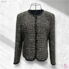 AUCH ツイード風 ノーカラージャケット 11号 黒