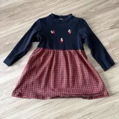 familiar 100 ネイビー 赤チェック ワンピース