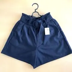 (新品)タグ付き earthショートパンツ♡フリーサイズ　ネイビー　ベルト付き