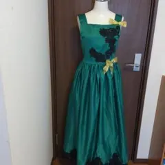 最終再値下げ新品タグ付きロングフレアードレス ライトグリーン&ブラックのレース