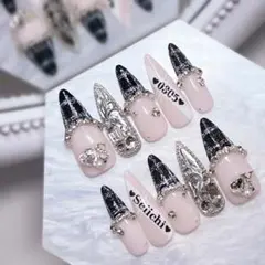 ネイルチップ 量産型 スナ系 フレンチ ツイードネイル ちゅるん ワンホン 地雷