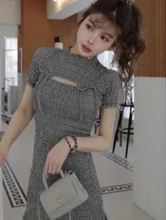 darichリボンシャーリングギンガムミニワンピース