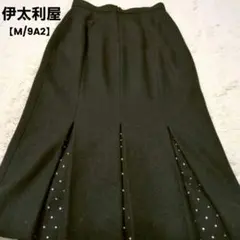 伊太利屋 タイトスカート 膝下 ボックスプリーツ ミモレ丈 ラインストーン【M】