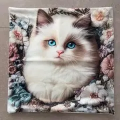 쿠션 커버, 흰색 고양이 꽃 패턴, 자수 고양이 꽃, 45 x 45cm, CAT-1