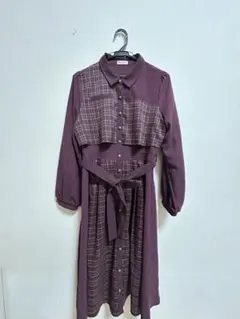 axes femme ワインレッド チェック柄 ワンピース