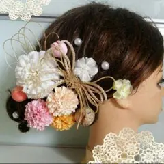 パステルの可愛らしいお花の髪飾り 成人式 結婚式 浴衣に