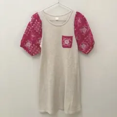 【HERE'S AVENUE】半袖ワンピース 花柄刺繍 M ピンクのサムネイル