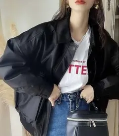 JaVaコラボ フェイクレザーヴィンテージオーバーブルゾン